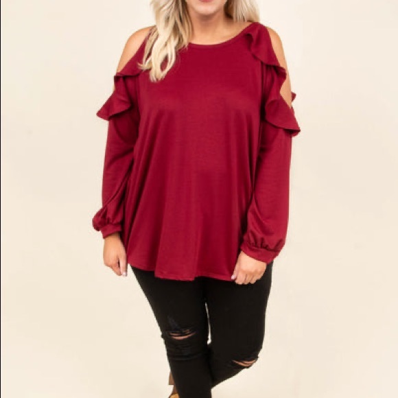 Sweet Lovely by Jen Cold shoulder long sleeve red tunic size 1X from Chic Soul - Picture 2 of 9